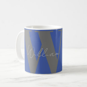 gift him Monogram name blue grey stylish mug cup