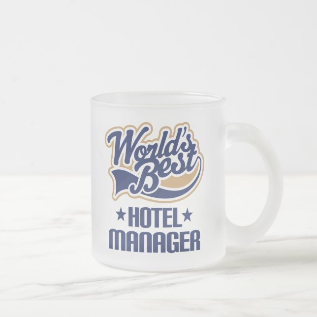 Gift Idea For Hotel Manager (Worlds Best) Frosted Glass Coffee Mug (Right)