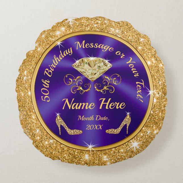 Gift Ideas for 50th Birthday Female, Personalised Round Cushion (Front)