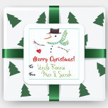 Gift Label Christmas Art Snowman With Heart<br><div class="desc">Snowman art gift label sticker.  Drawn with pen and pencil by hand with "Merry Christmas" text and space for adding names (to and from).  This invisible snowman holds a heart on a string.  Please choose only the matte sticker.</div>