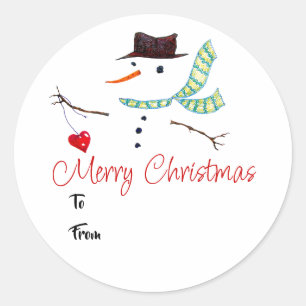 Gift Label Christmas Art Snowman With Heart