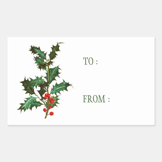 GIFT LABEL : VINTAGE CHRISTMAS HOLLY (Front)