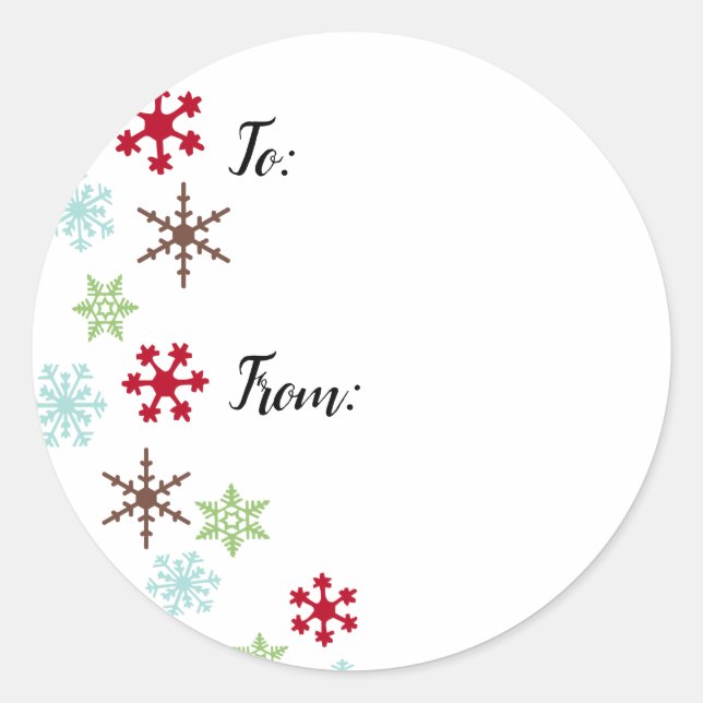 Gift Labels w/ Snowflakes in Retro Colours (Front)