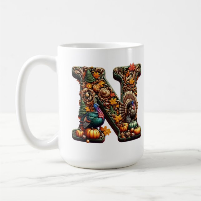 Gift Letter N Thanksgiving style  Coffee Mug (Left)