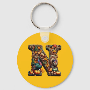 Gift Letter N Thanksgiving style Key Ring