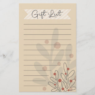 Gift list, seasonal xmas mistletoe stationery