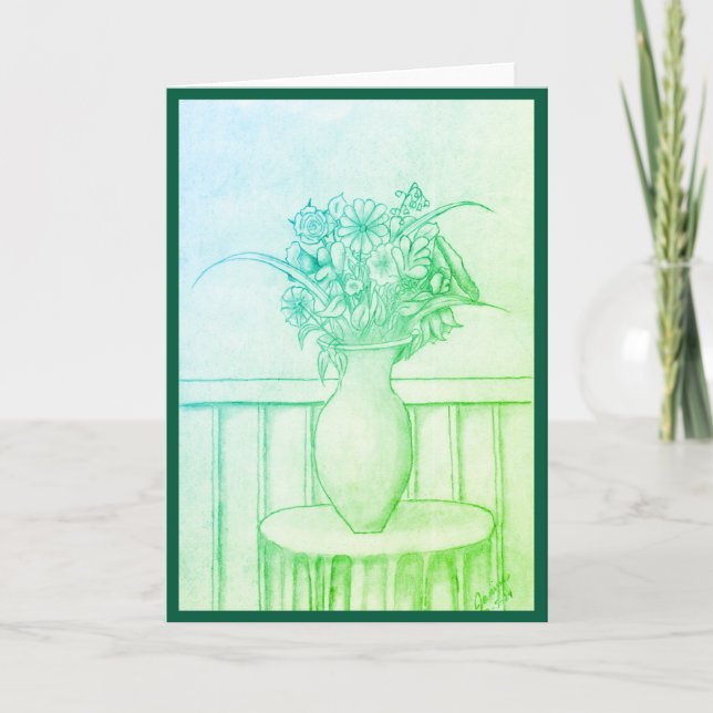 Gift of Flowers - Green Note Card (Front)