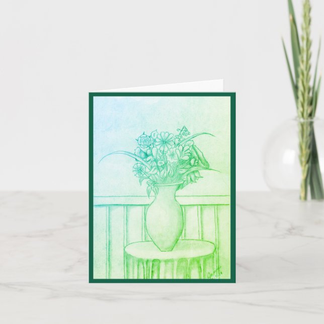 Gift of Flowers - Green Thank You Card (Front)