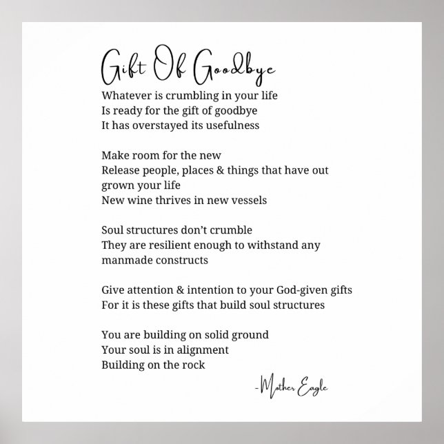 Gift of goodbye let go poem wall art decor poster (Front)