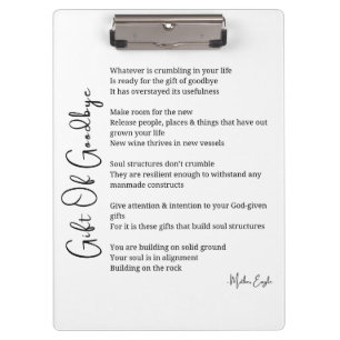 Gift of goodbye surrender poem poster wall art clipboard