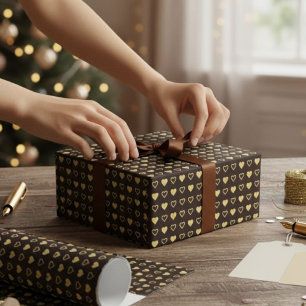 Gift package, wrapping paper with gold foil effect