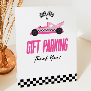Gift Parking Pink Race Car Party Table Pedestal Sign