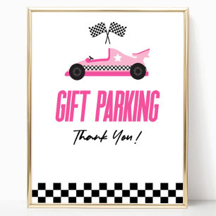 Gift Parking Pink Race Car Party Table Sign