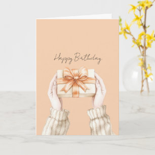 Gift Peach Ribbon Bow Birthday Card