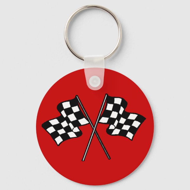 Gift ~ Racing Fans Black & White chequered flags Key Ring (Front)