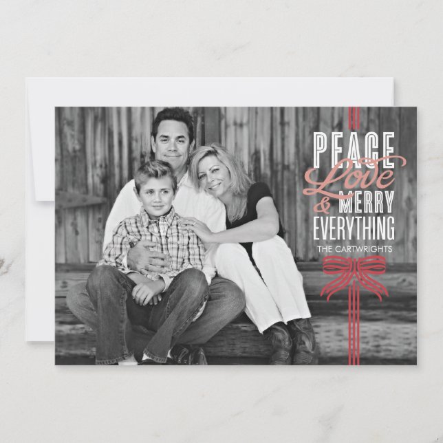 Gift Red Ribbon Wrapped Holiday Photo Card (Front)