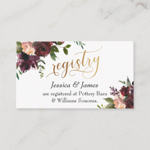 Gift Registry Gold Script Red Watercolor Flowers Enclosure Card