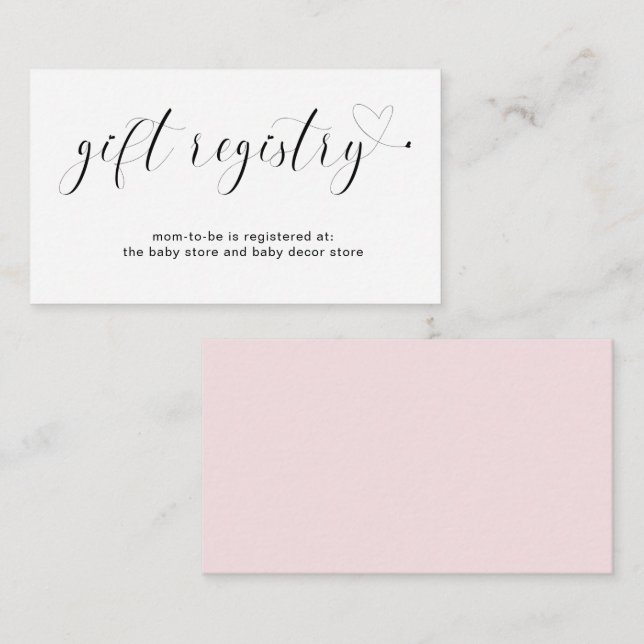 Gift Registry Heart Pink Cute Girl Baby Shower Enclosure Card (Front/Back)