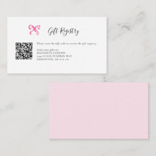 Gift Registry Pink Bow Baby Shower QR Code Enclosure Card
