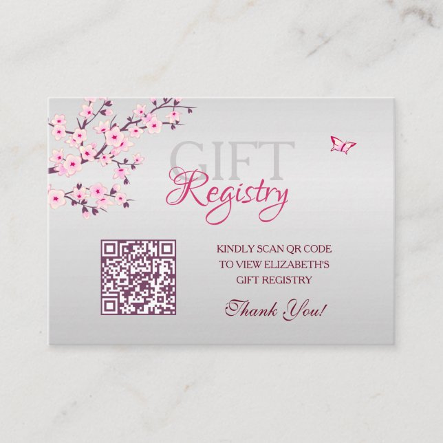 Gift Registry QR Code  Cherry Blossom Baby Shower Enclosure Card (Front)