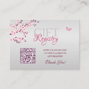 Gift Registry QR Code Cherry Blossom Baby Shower Enclosure Card