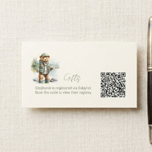  Gift Registry QR Code Cute Fishing Teddy Bear Enclosure Card