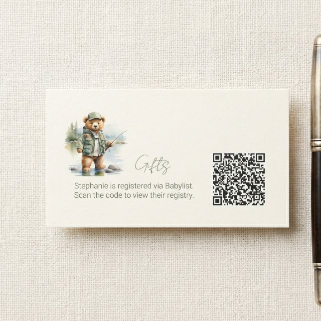  Gift Registry QR Code Cute Fishing Teddy Bear Enclosure Card (Creator Uploaded)