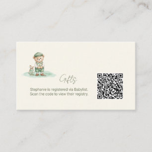  Gift Registry QR Code Cute Golfing Teddy Bear Enclosure Card