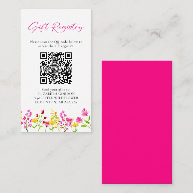 Gift Registry QR Code Wildflower Baby Shower Enclosure Card (Front/Back)