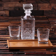 Gift Set: Bar Tray, Glasses & 28 oz. Decanter