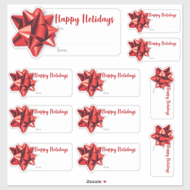 Gift Sticker/Label with Bow (11) | Stickers | Red (Sheet)