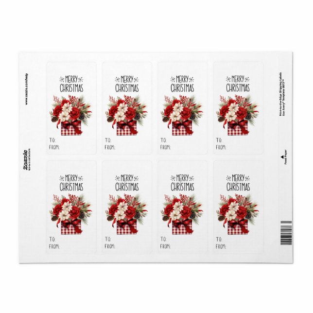 Gift Sticker Red Roses + Poinsettias Christmas (Full Sheet)