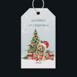 Gift Tag<br><div class="desc">Cute Teddy Bear in Santa hat surrounded by Christmas presents to celebrate your child 1st Christmas. You can adjust text according to your requirements. Image created with the help of bubblegumdesings at  etsy</div>