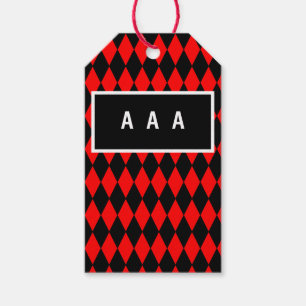 GIFT TAG CUSTOM MONOGRAM RED AND BLACK DIAMOND