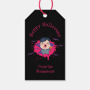 Gift tag for Halloween with cute vampire.