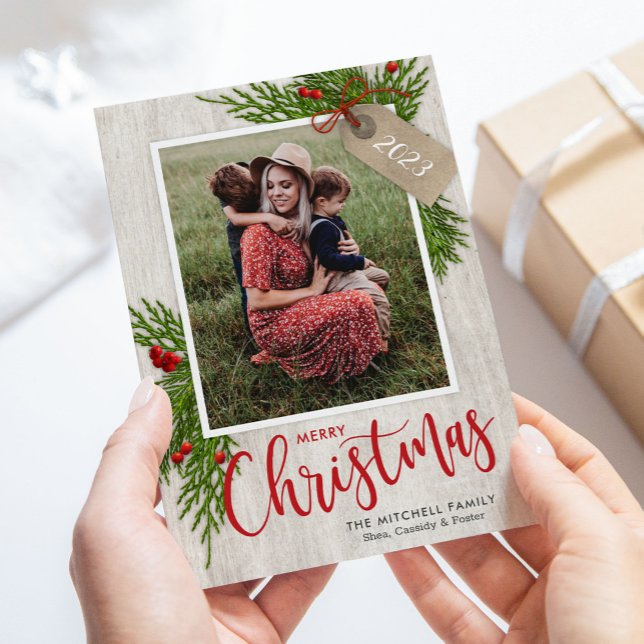 Gift Tag Greenery Farmhouse Christmas Photo Card (Creator Uploaded)