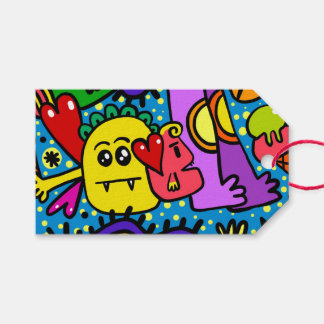 Gift Tag HAPPY MONSTER DOODLE CRITTER