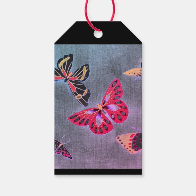 Gift Tag JAPANESE BUTTERFLIES ON BLACK (Front)