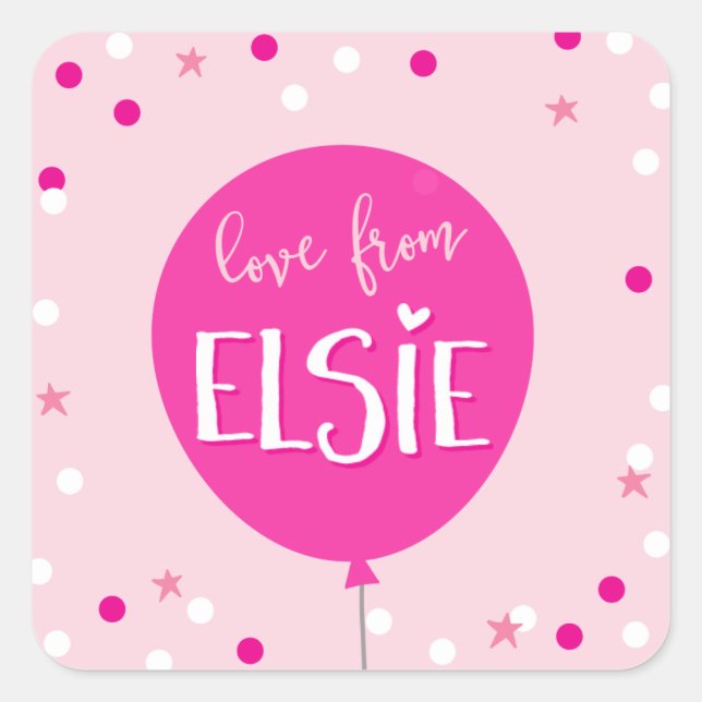 GIFT TAG LABEL cute pink balloon confetti (Front)