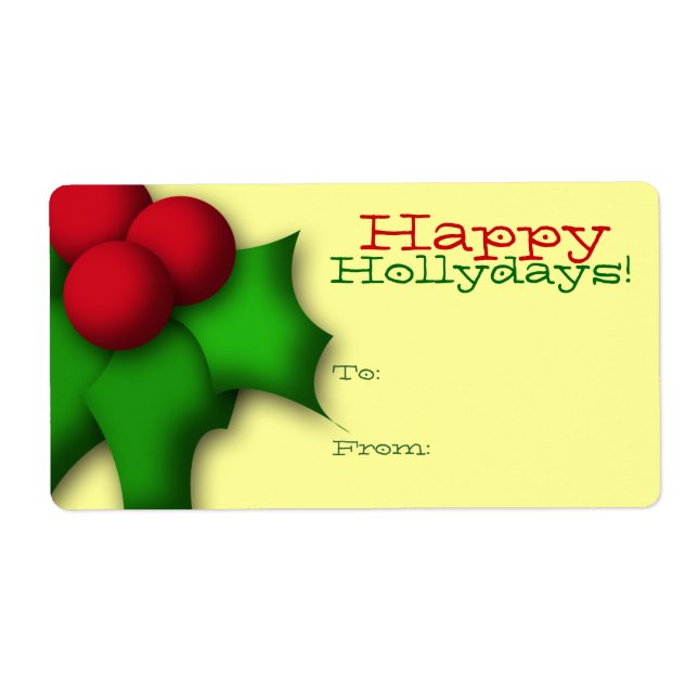 Gift Tag Label Template To/From Mistletoe Holly (Front)