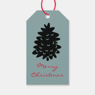 GIFT TAG MERRY CHRISTMAS TREE RED AND GRAY BLUE