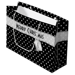Gift Tag Name: Merry Christmas Black Tree Pattern Large Gift Bag