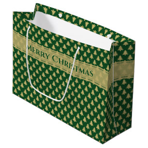 Gift Tag Name: Merry Christmas Gold Tree Pattern Large Gift Bag