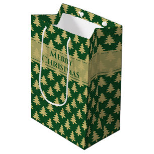 Gift Tag Name: Merry Christmas Gold Tree Pattern Medium Gift Bag