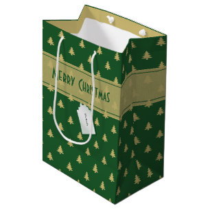 Gift Tag Name: Merry Christmas Gold Tree Pattern Medium Gift Bag