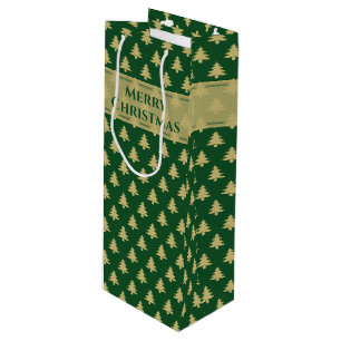 Gift Tag Name: Merry Christmas Gold Tree Pattern Wine Gift Bag