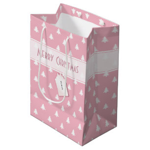 Gift Tag Name: Merry Christmas Pink Tree Pattern Medium Gift Bag