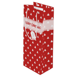 Gift Tag Name: Merry Christmas Red Tree Pattern Wine Gift Bag