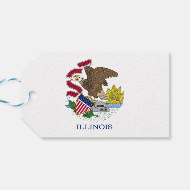 Gift Tag with Flag of Illinois State, USA (Back Horizontal)