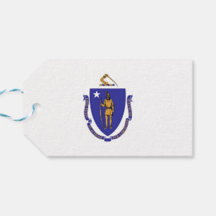 Gift Tag with Flag of Massachusetts State, USA